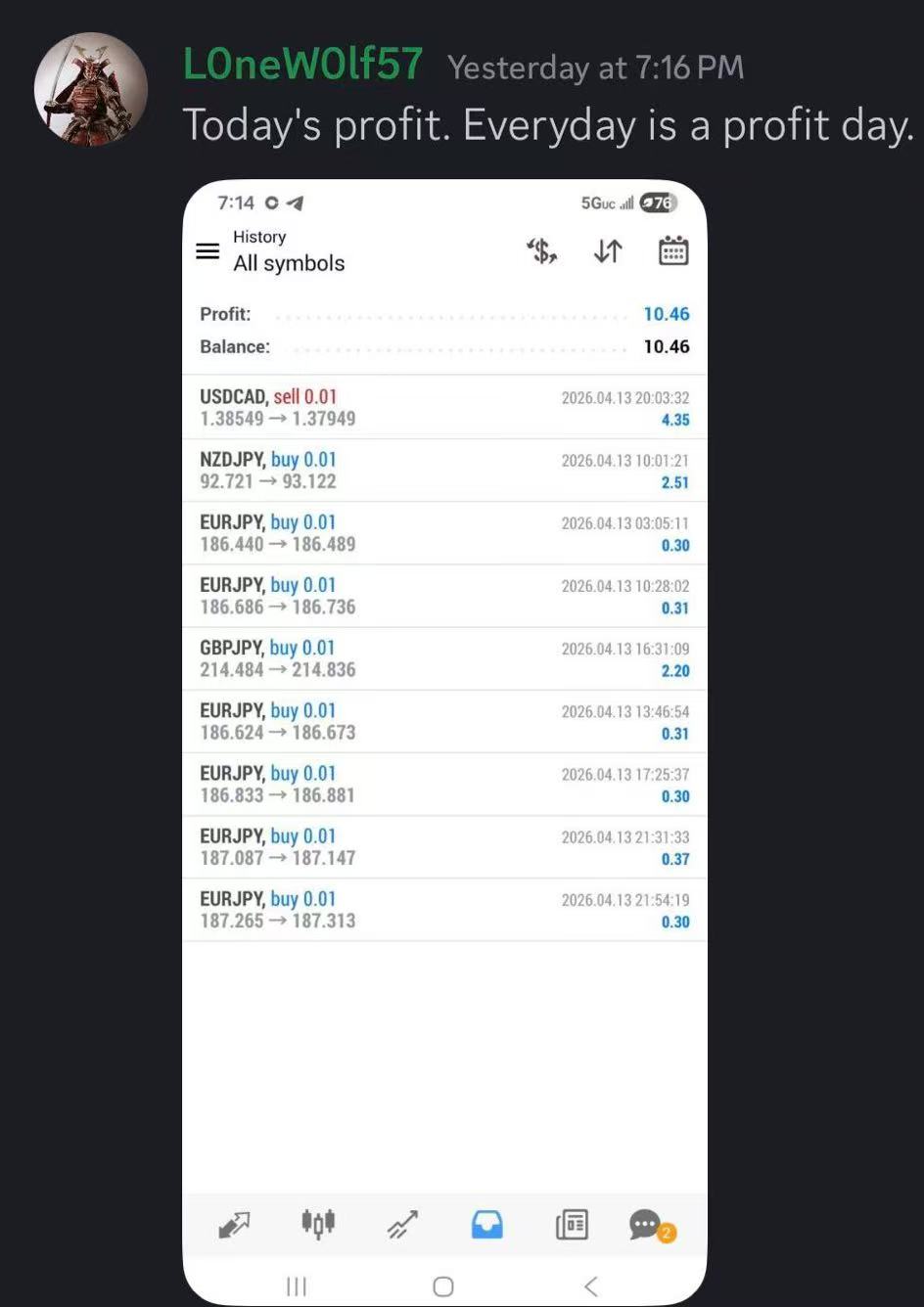 Live trade history screenshot 2